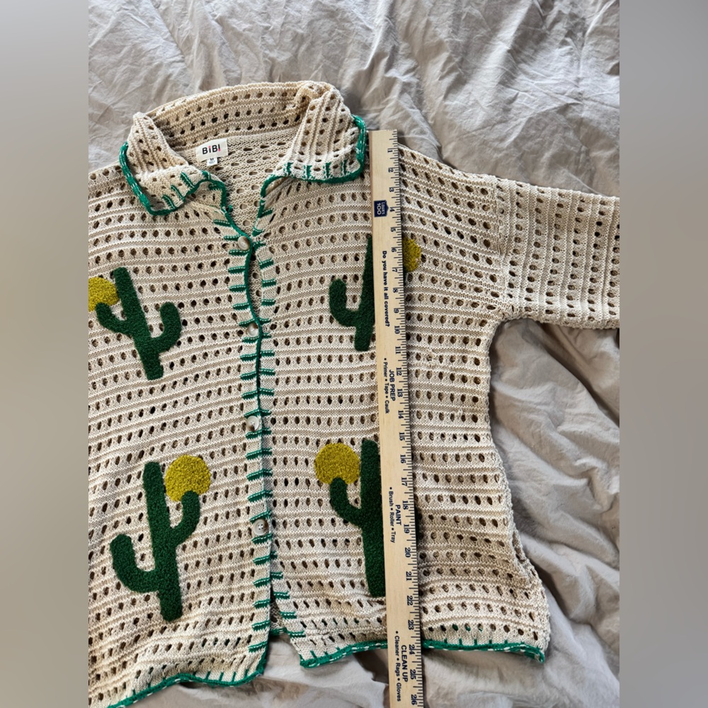 Bibi Edge Stitched Cactus Patch Sweater Crochet S… - image 7